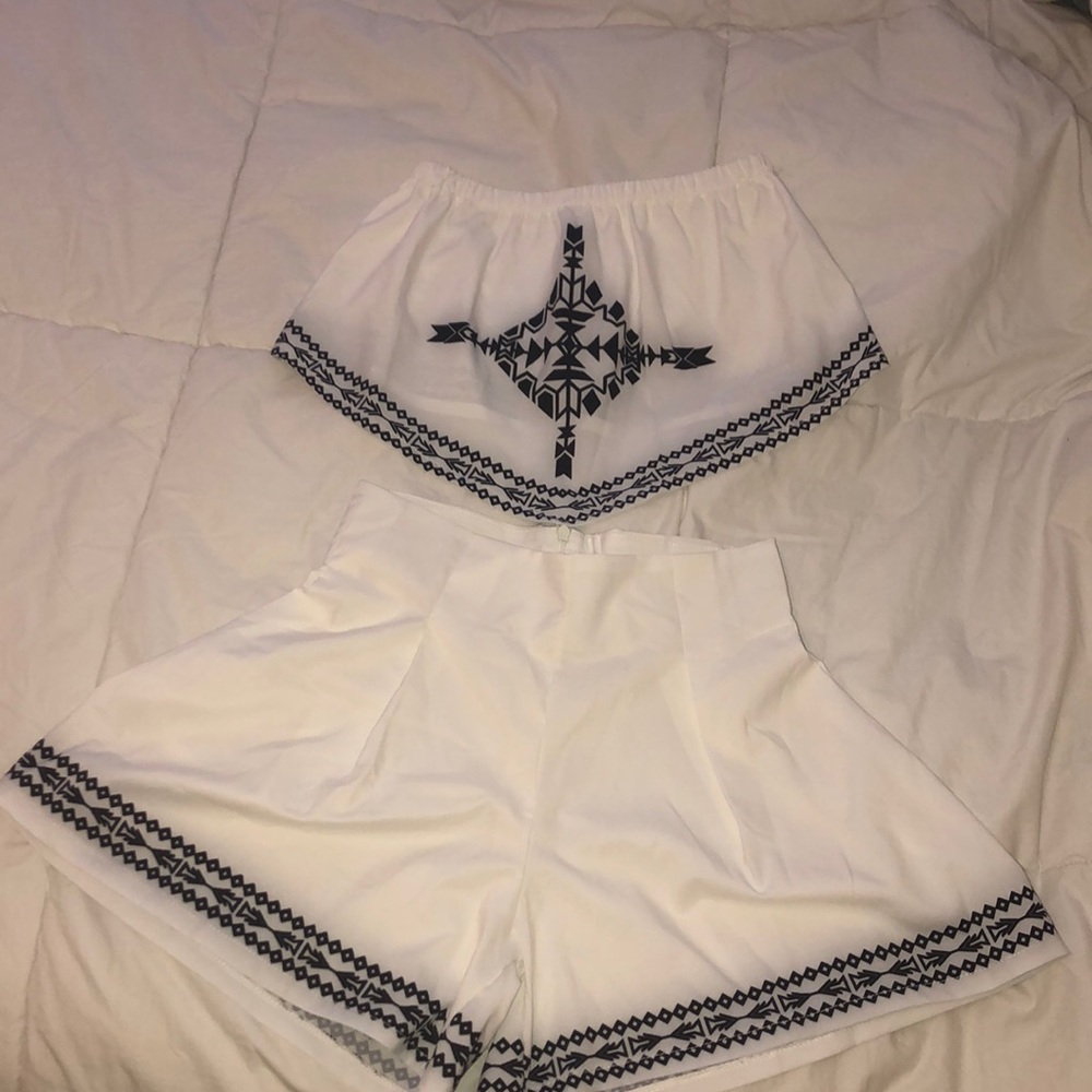 Two Piece white set with black design